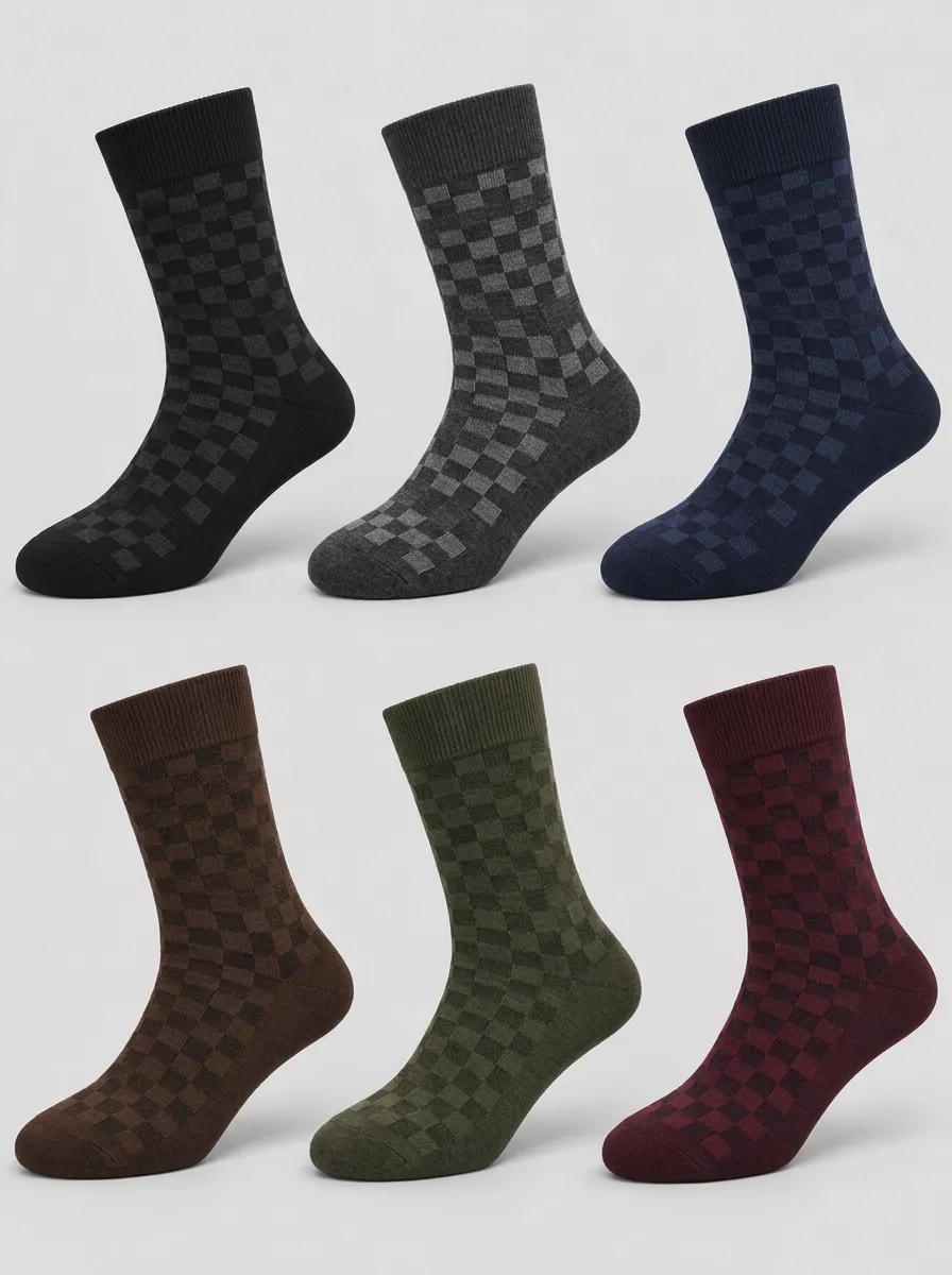 Men's Multicolor Checkered Pattern Crew Socks Multi-Pack
