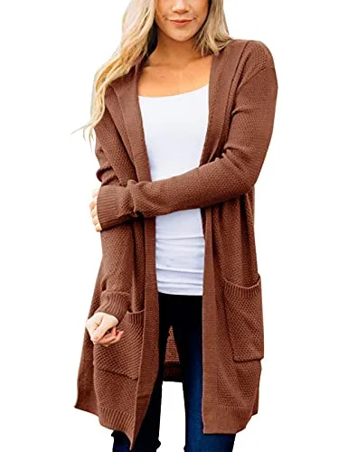 Women's Long Sleeve Open Front Hoodie Knit Sweater Cardigan Outwear