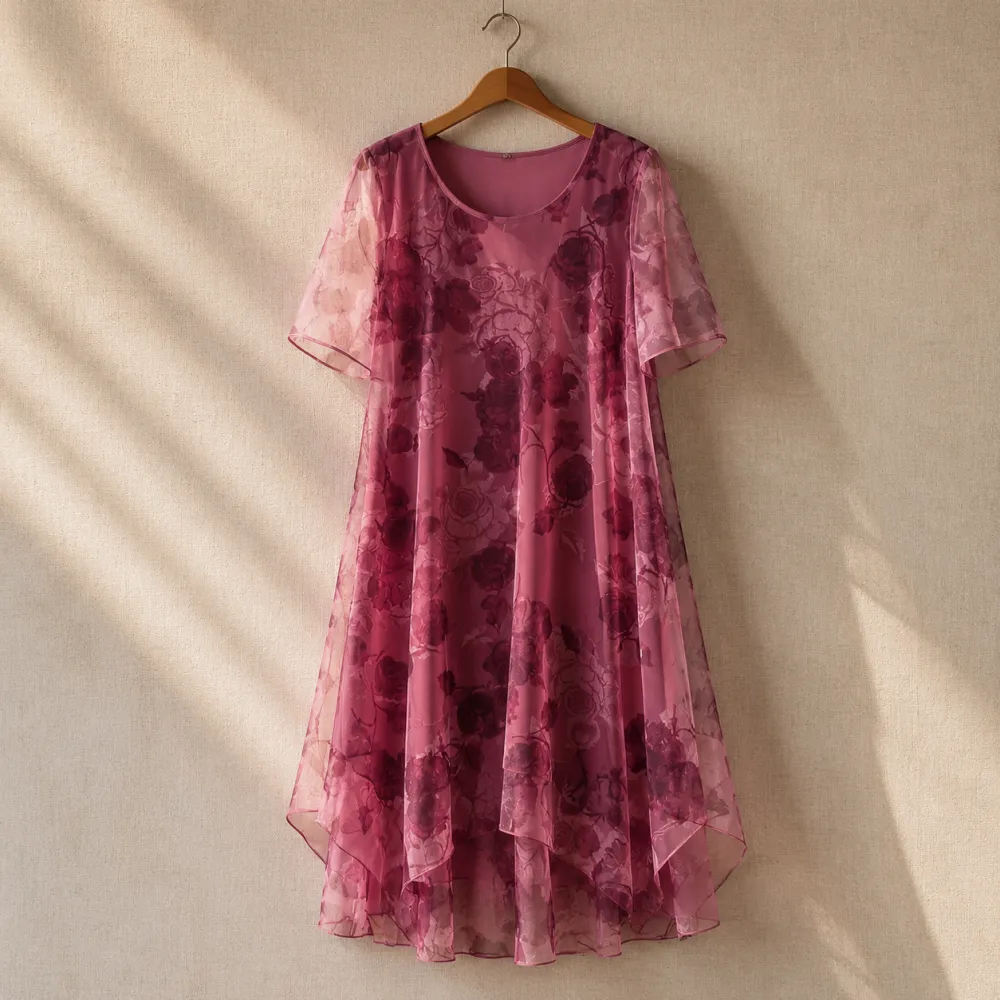 Layered Floral Chiffon Midi Dress