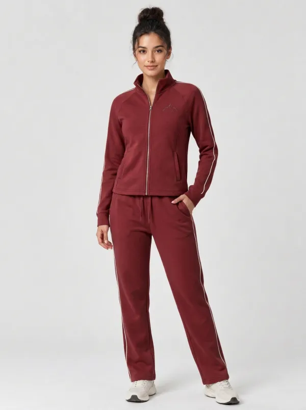 Women's Dusty Rose Zip-Up Jacket & Jogger Set with Contrast Piping Mountain Zip-Up Jacket & Jogger Set