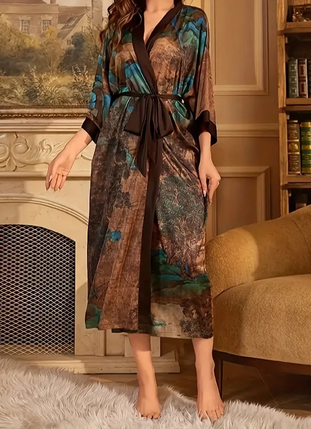 Scenic Print Kimono Robe