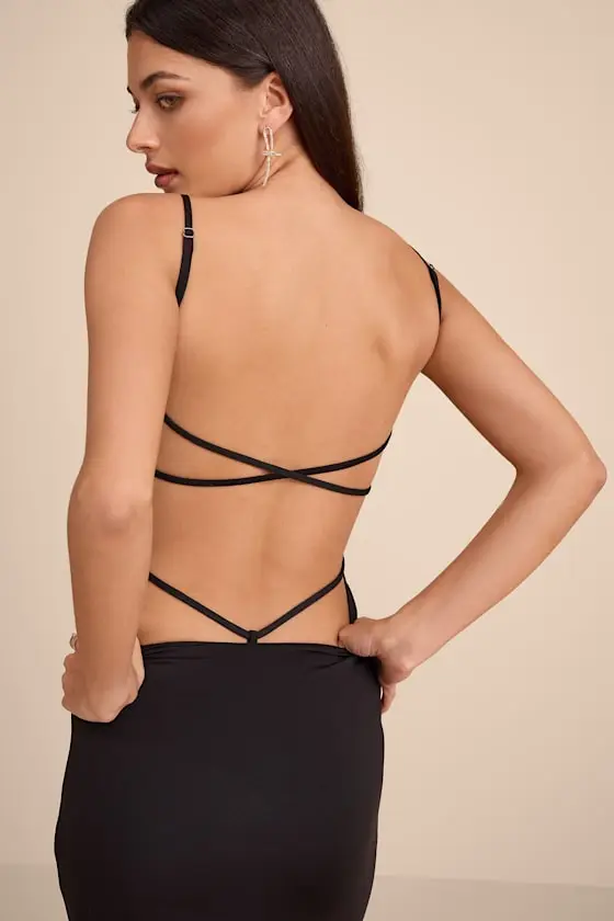 Carys Black Strappy Column Maxi Dress