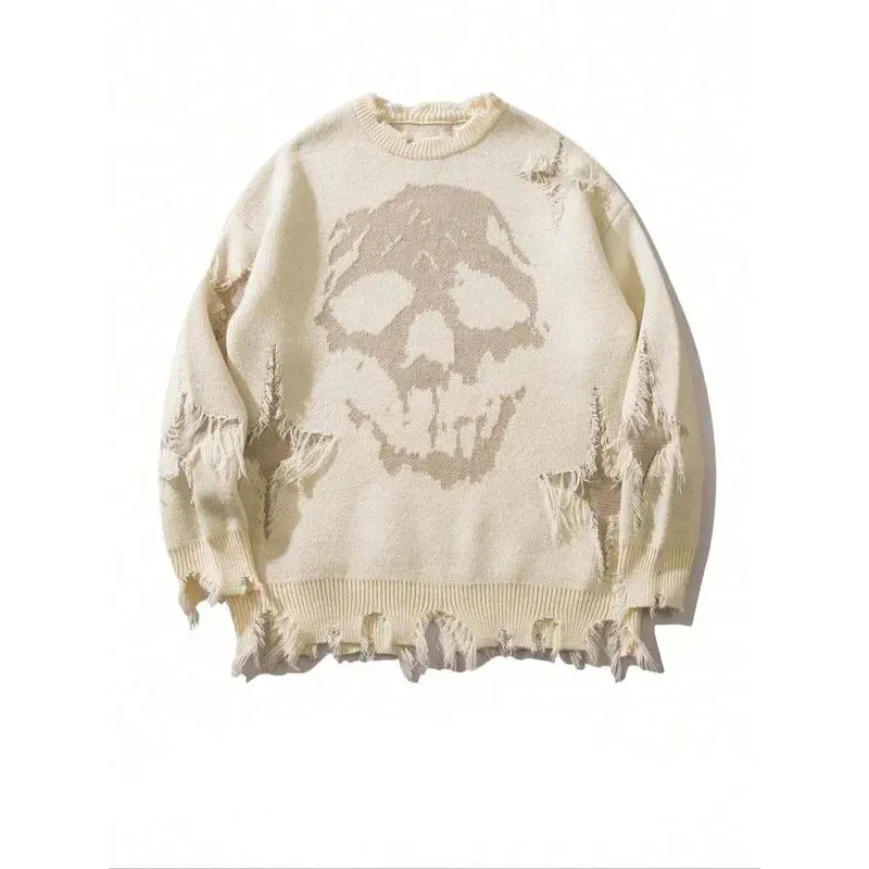 💥DON'T MISS OUT!⏰Men‘s Skull Print Ripped Sweater (Oversized Fit)🛒Final Day Clearance!🔥