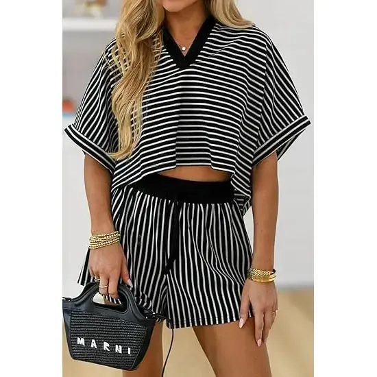 Women's striped two-piece short-sleeved suit——1 for as low as $1.5