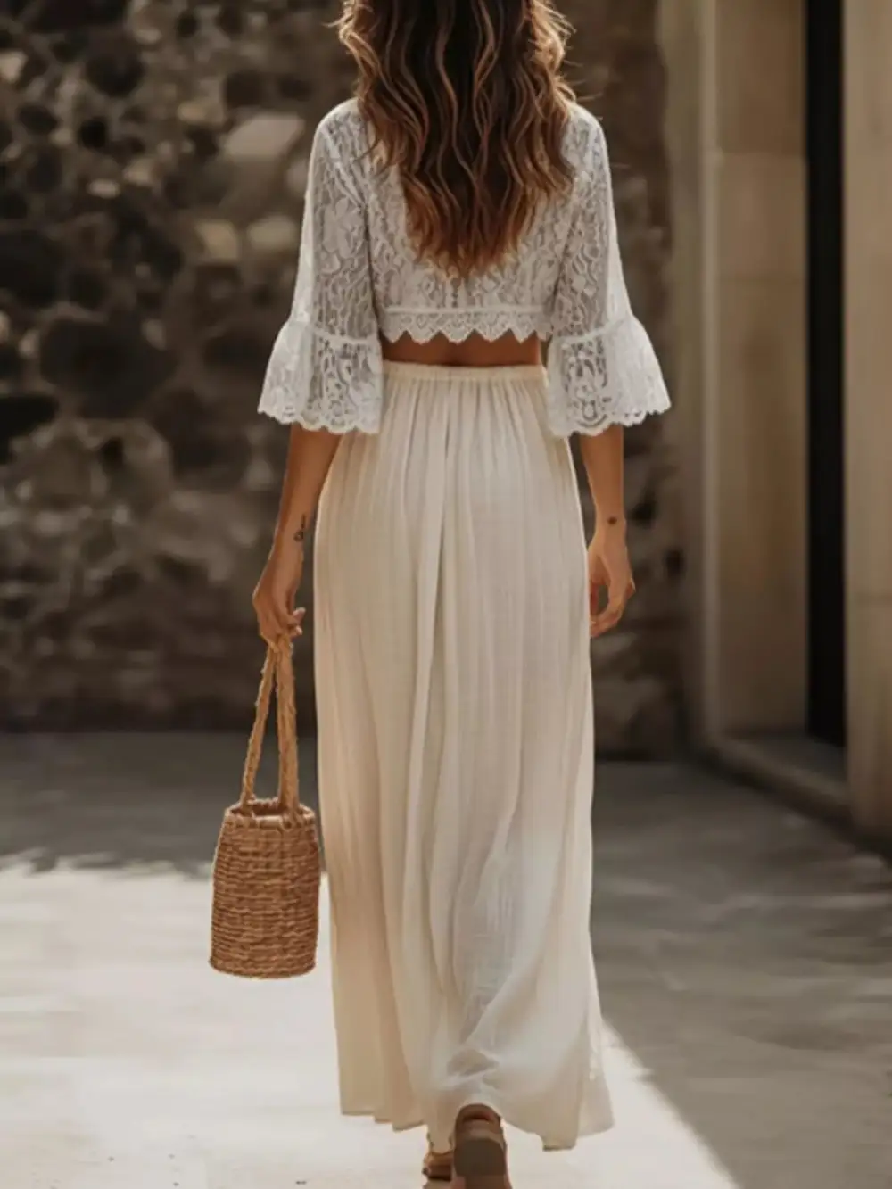Modern Cropped Lace Detail Coordinated Set
