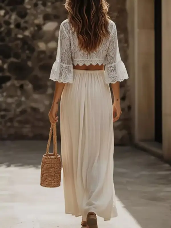 Modern Cropped Lace Detail Coordinated Set