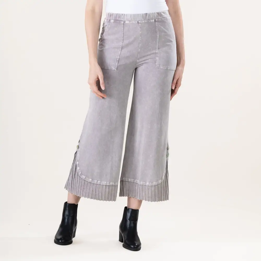 Modern Wide Leg Mineral Wash Pleated Pants
