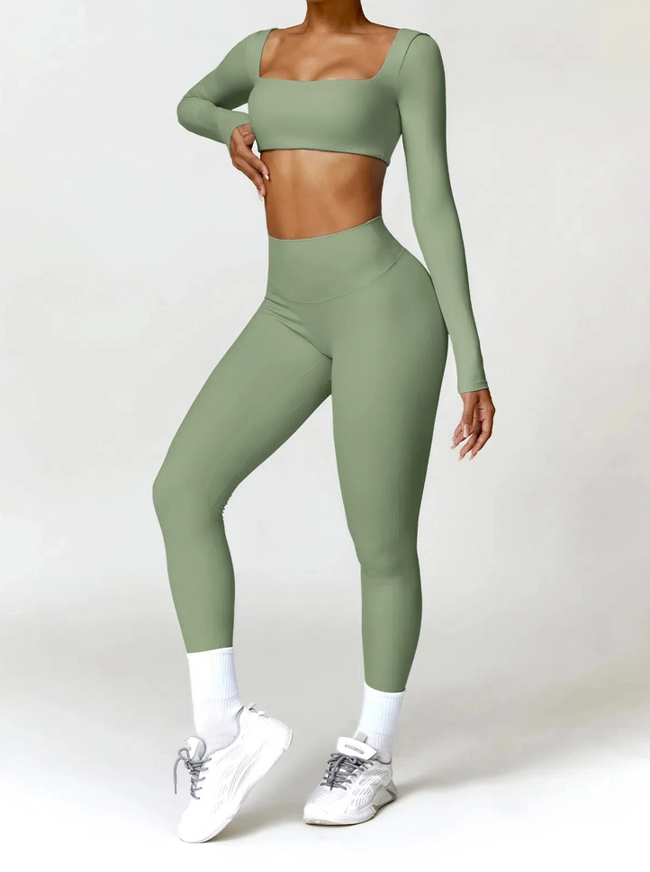 Active Square Long Sleeve Crop & Legging Set