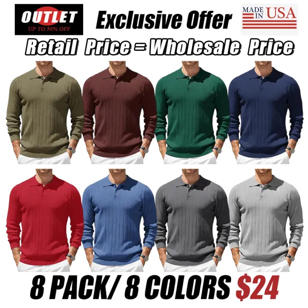 Mens Long Sleeve Knit Polo Sweater