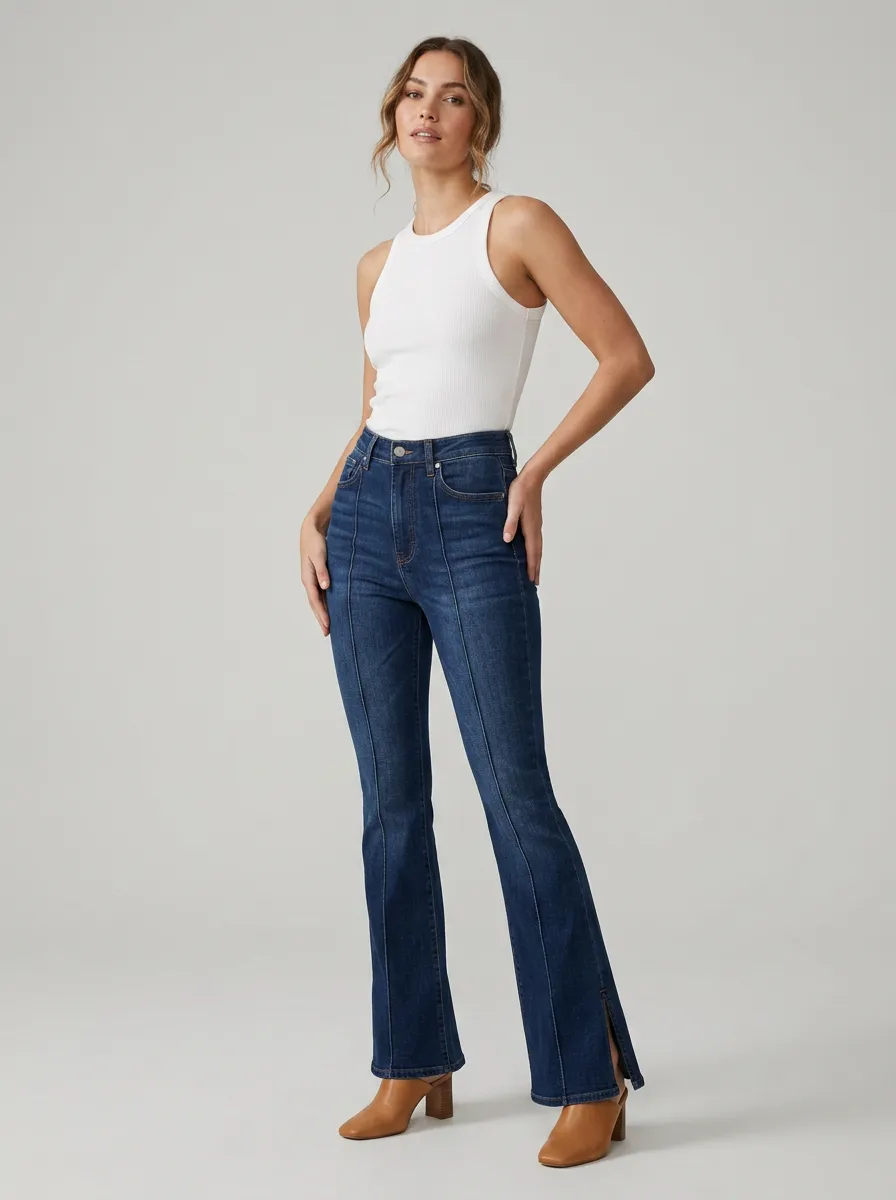 Stretch Split-Hem Seamed Women's High-Waist Stretch Flare Jeans
