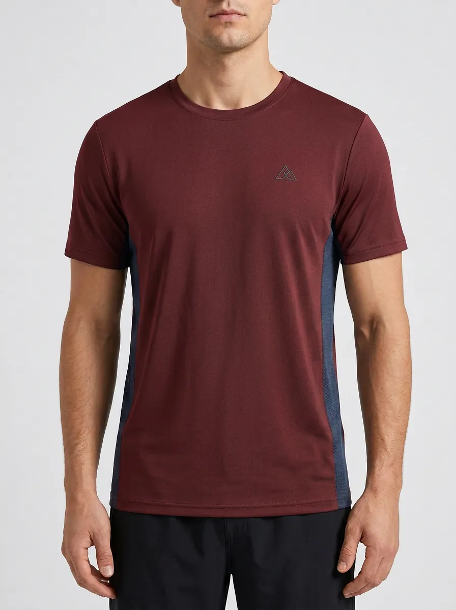 Men's Emblem Athletic Mesh Contrast-Panel Sport Crewneck T-Shirt