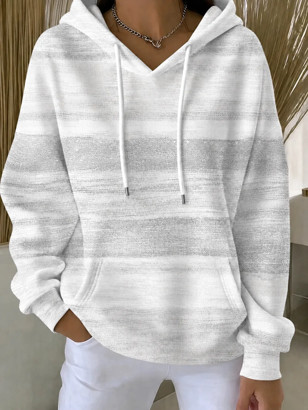 Women's Ribbon Print Long Sleeve Hooded Sweatshirt