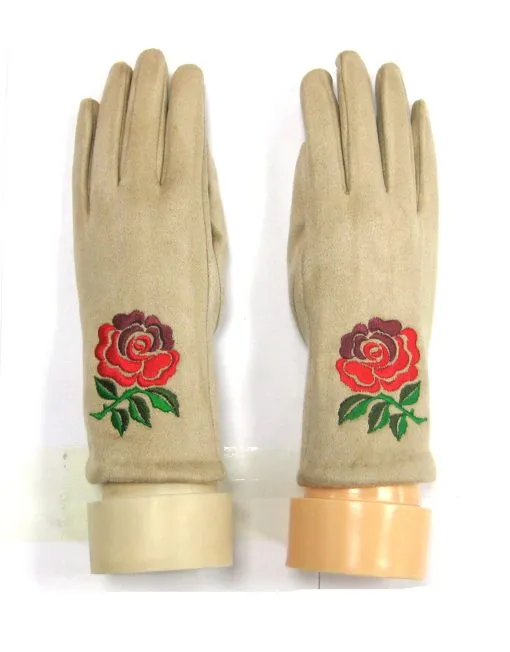 Rose Embroidered Winter Gloves