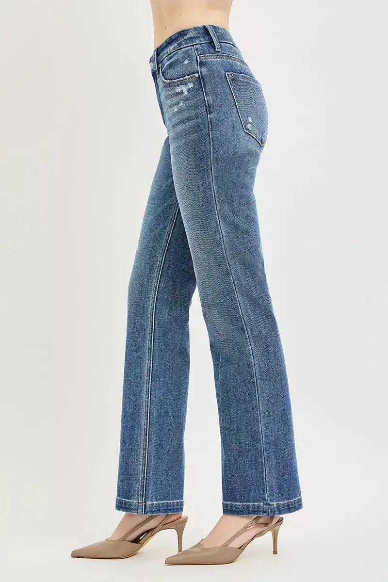 Mid-Rise Relaxed Washed Crease-Line Straight Leg Jeans