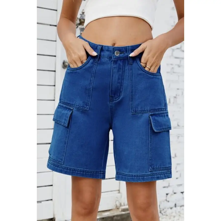 High Rise Denim Shorts with Cargo Pockets
