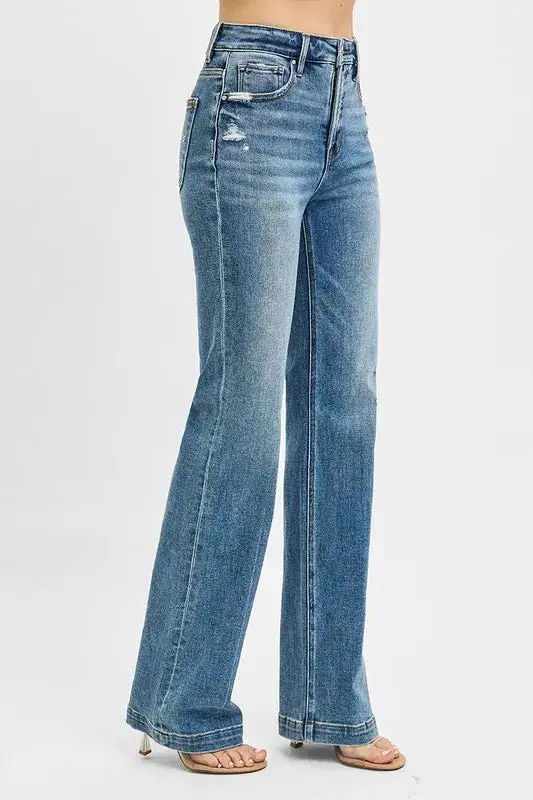 Distressed Detail Bootcut Plus Denim Jeans
