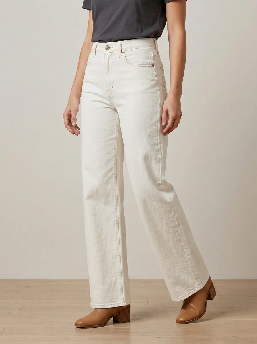 Smart-Casual High-Rise Wide-Leg Washed Denim Jeans