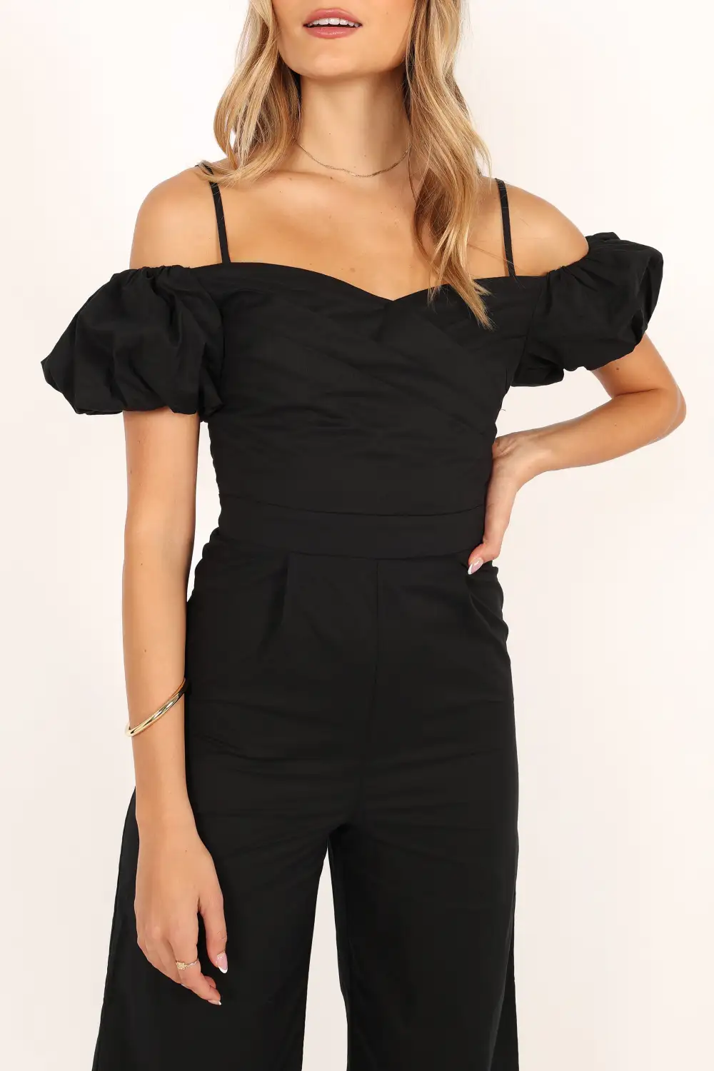 Classic Off-Shoulder Short-Sleeve Jumpsuit