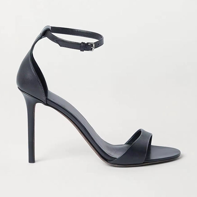 Valeria Black PU Ankle Strap Heels