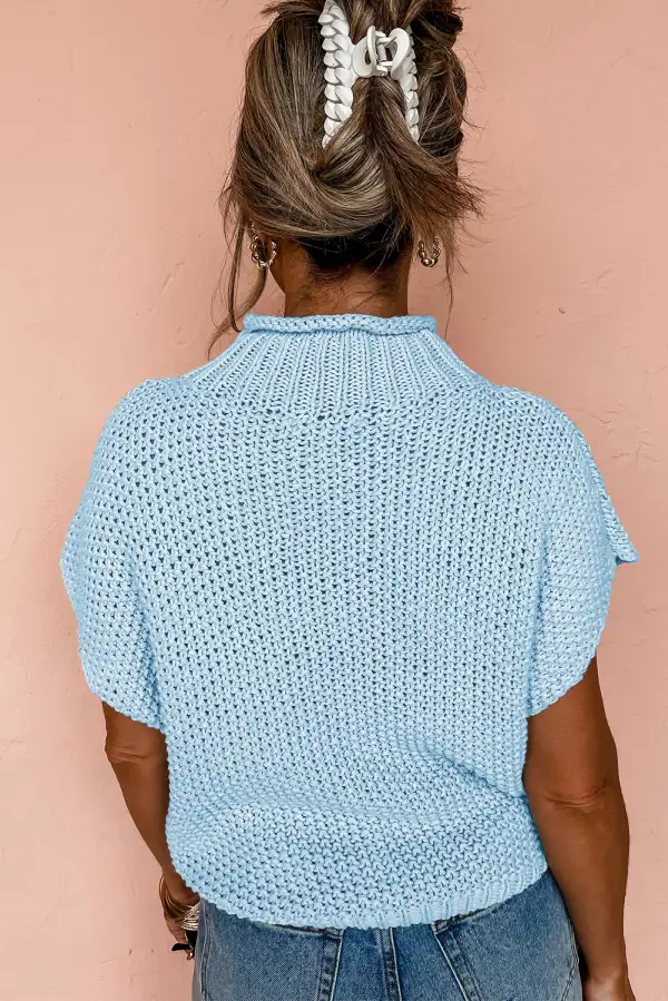 High Neck Bat Short-Sleeve Sweater Vest