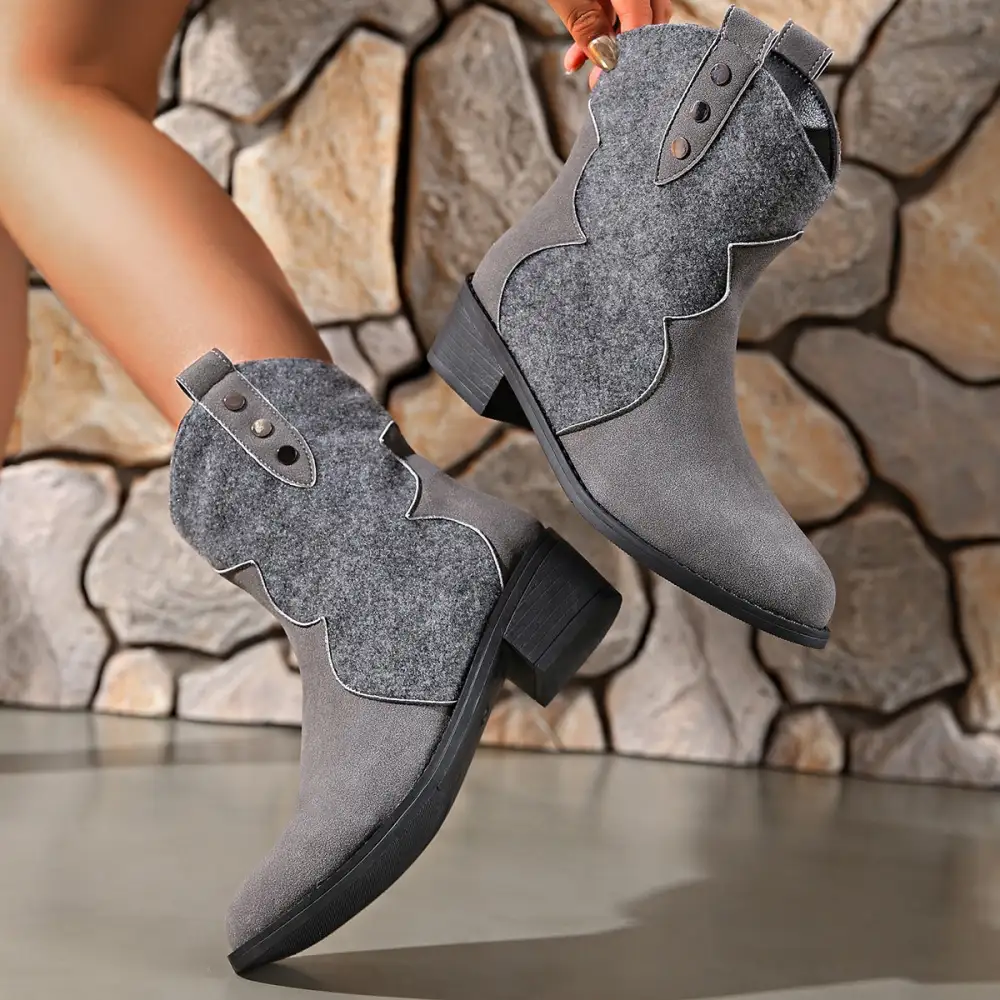Suede Pointed Toe Block Heel Boots