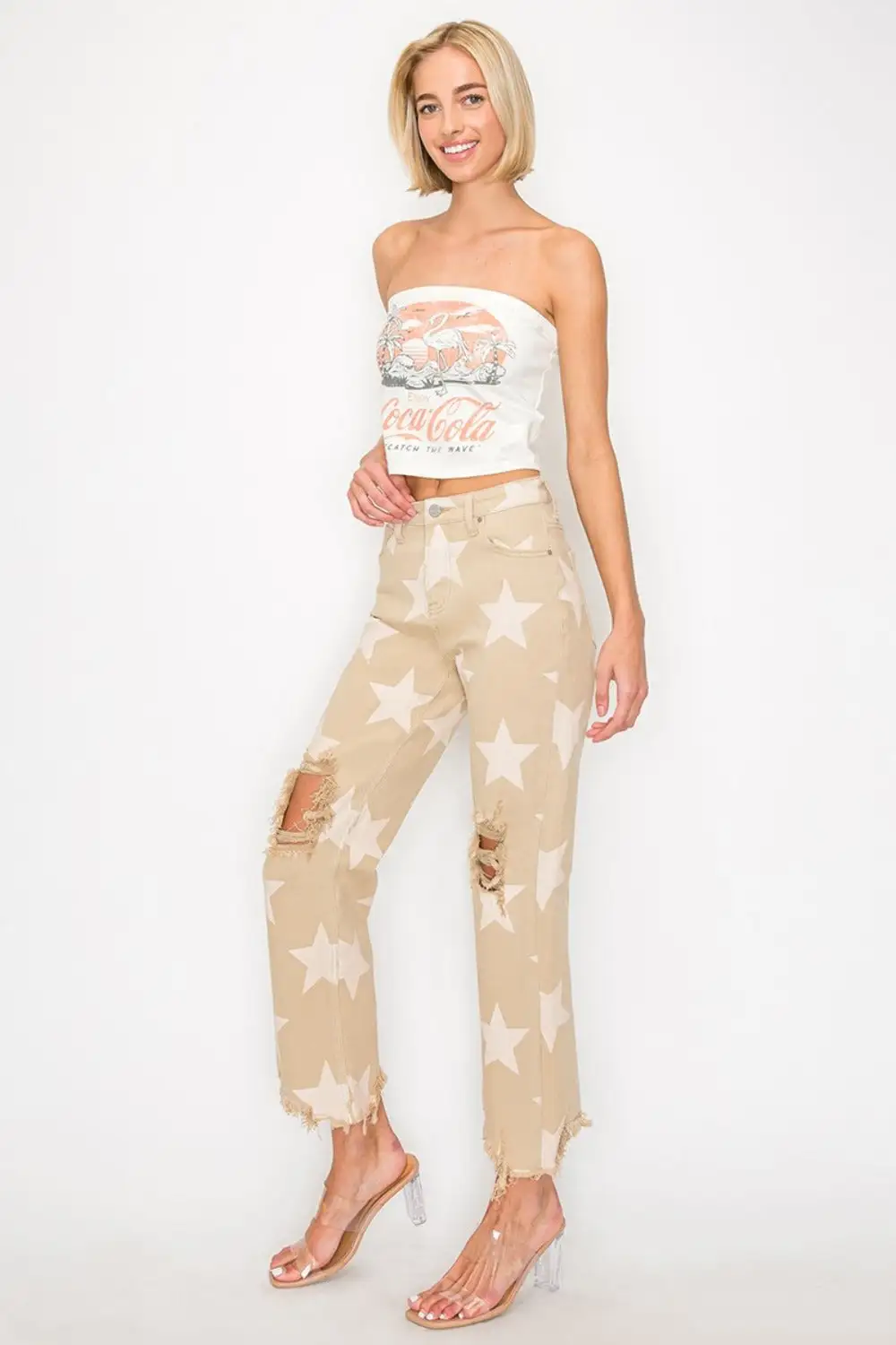Easy High Waist Frayed Hem Denim Jeans