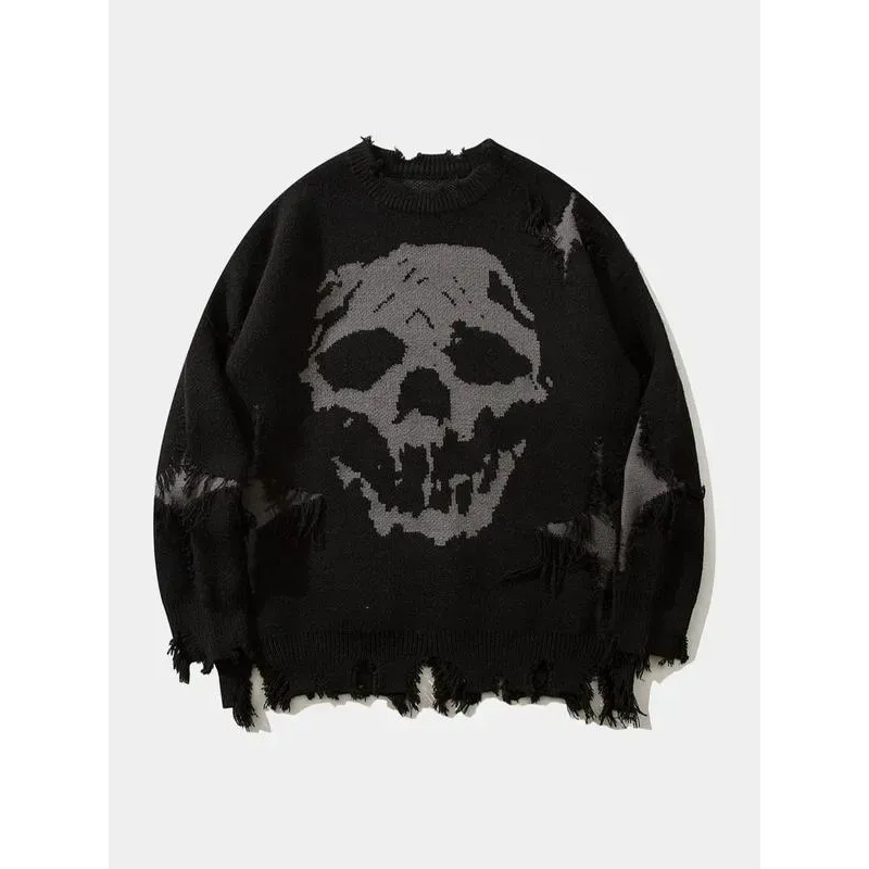 💥DON'T MISS OUT!⏰Men‘s Skull Print Ripped Sweater (Oversized Fit)🛒Final Day Clearance!🔥