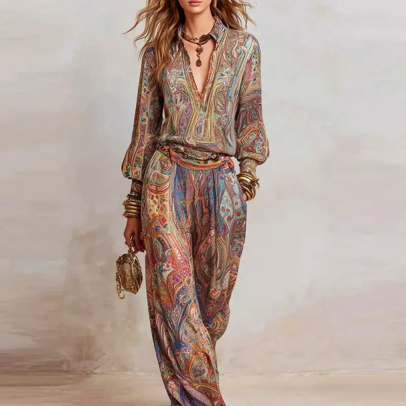 Women's Sophisticated Paisley Print Loungewear Set