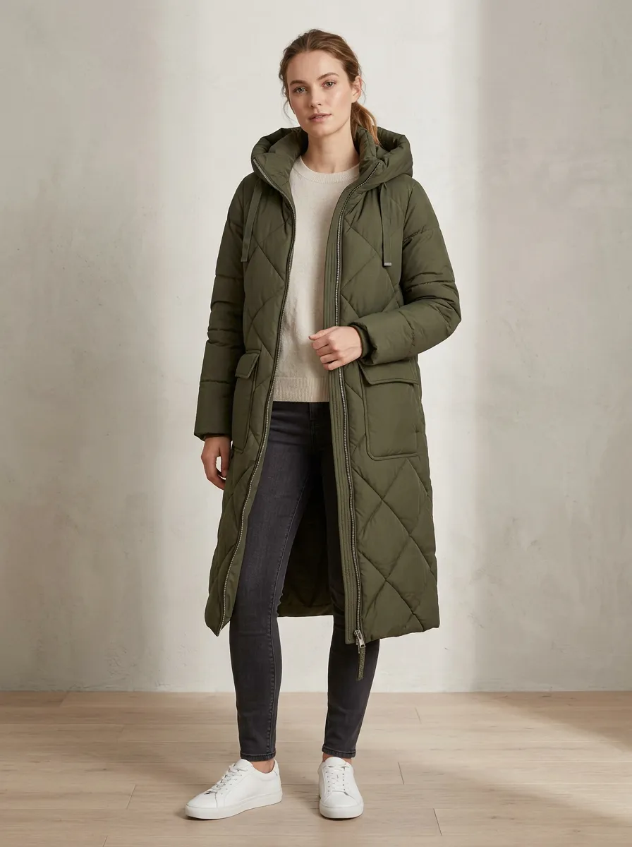 Timeless Quilted Long Hooded Coat