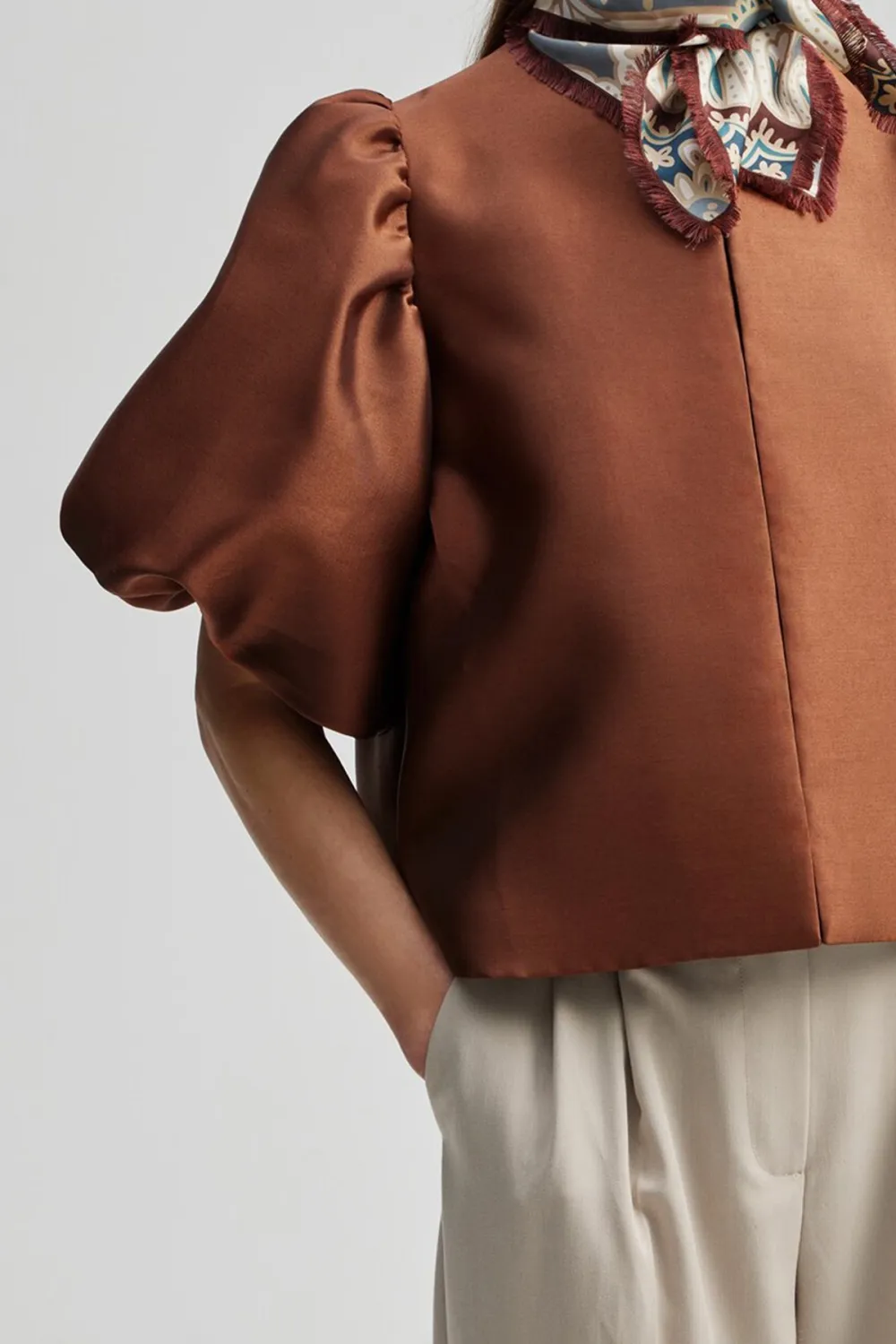 Puff Sleeve Scarf Neck Blouse