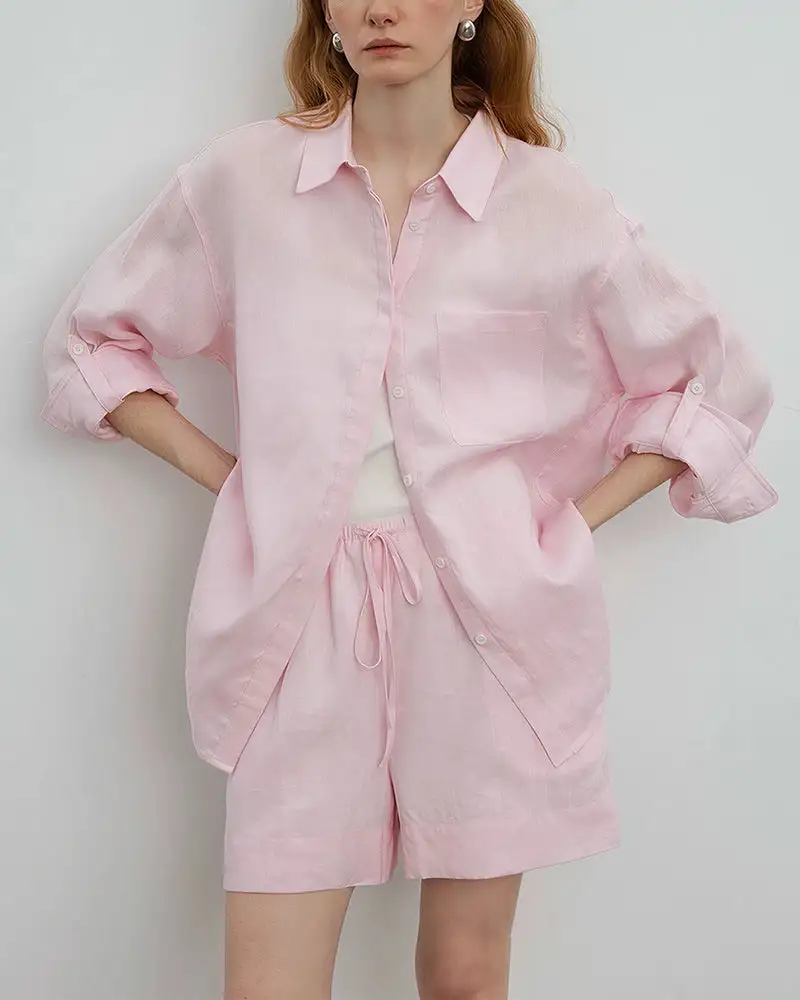 Breezy Linen Oversized Shirt and Shorts Matching Set