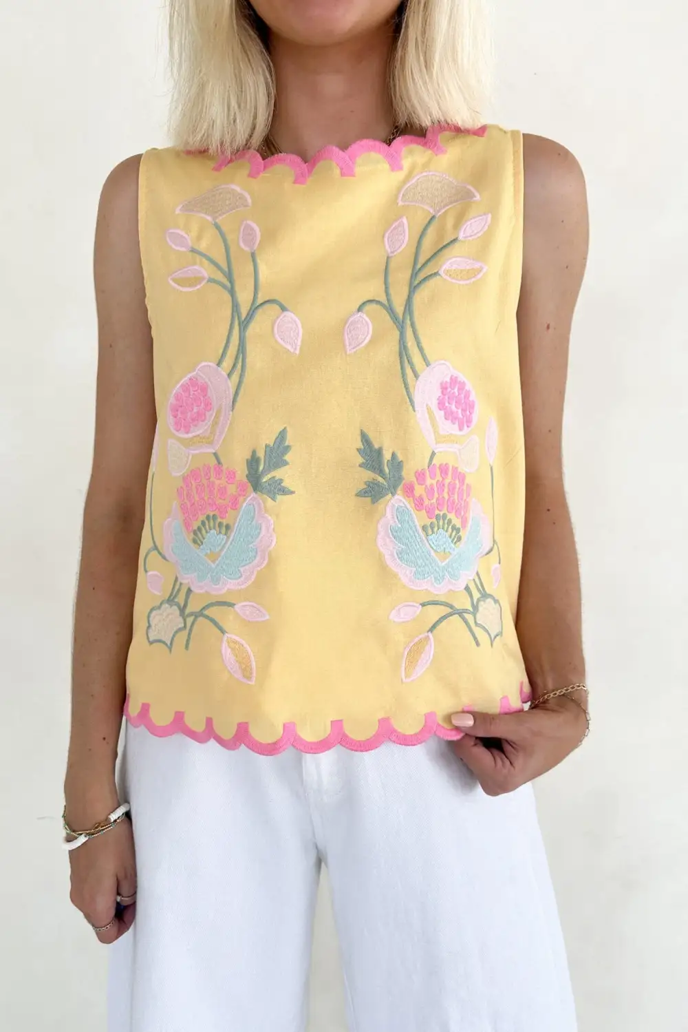 Everyday Floral Embroidered Sleeveless Top
