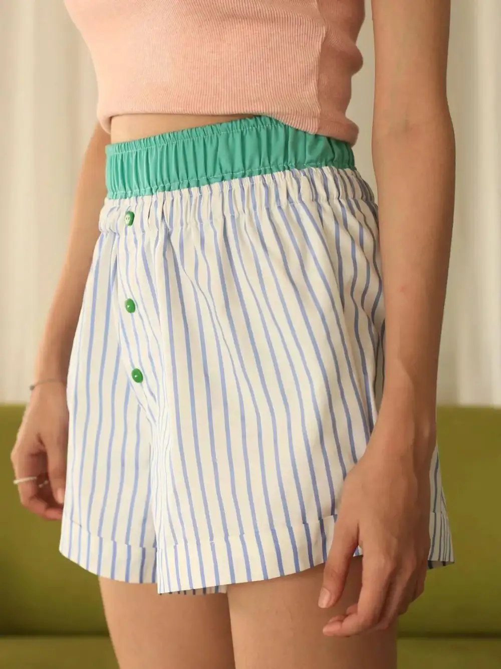 Textured Striped Elastic Waist Shorts