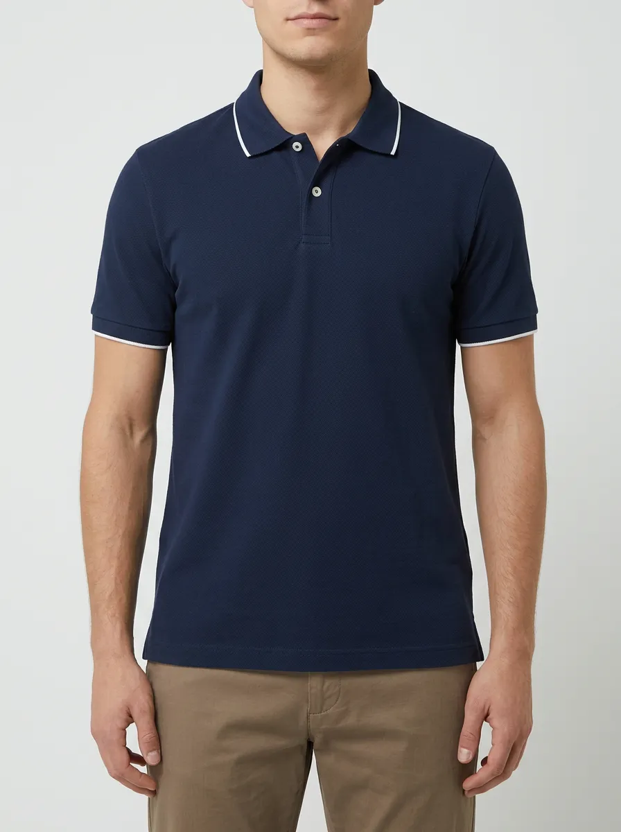 Men's Knit Ribbed Textured Tipped-Collar Contrast-Trim Polo Shirt