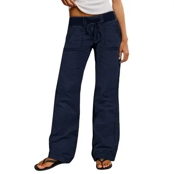 Solid Seam Detail Drawstring Mid Rise Straight Leg Pants High Stretch Fabric Women’s Wear Minimalist Fit Basic Style Multiple Colors