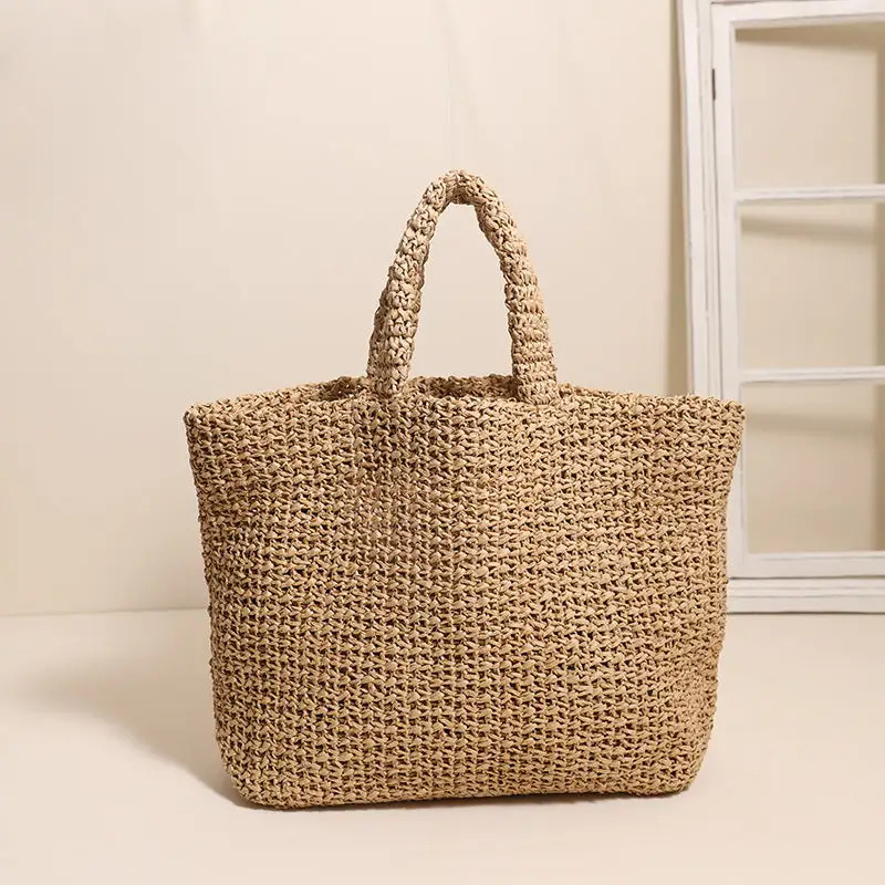 Large Capacity Woven Straw Bag Handmade Paper Rope Beach