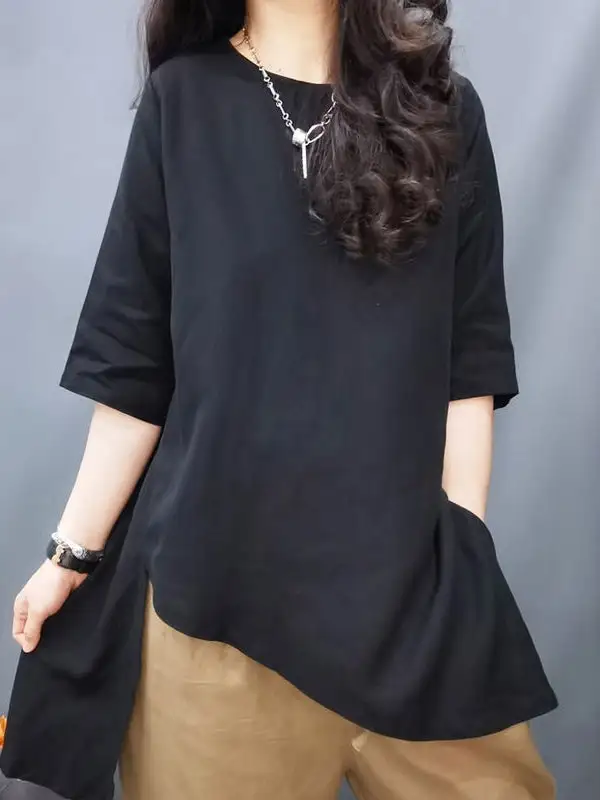 Half Sleeve Relaxed Round Neck Polyester T-Shirt