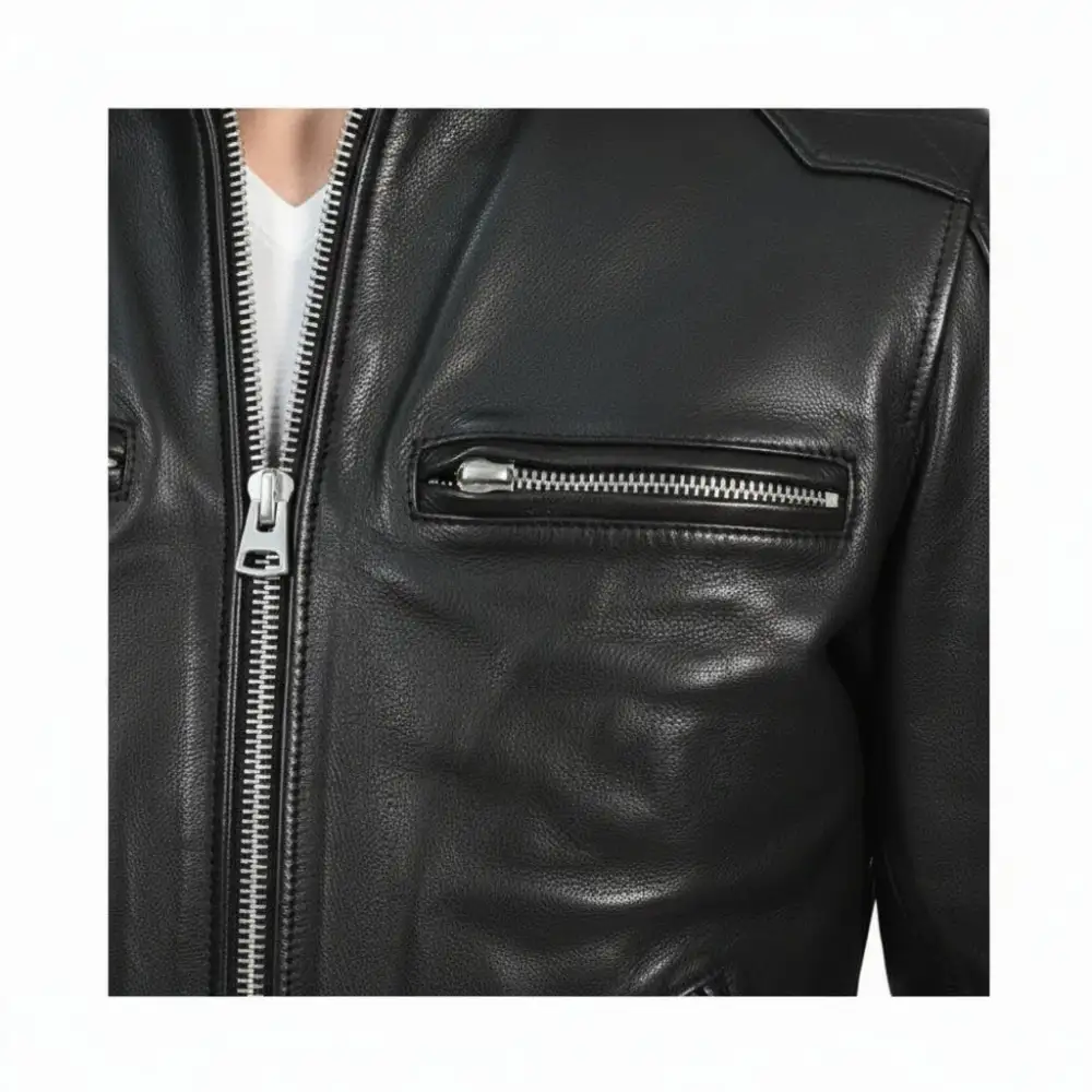 Polished Leather Biker Bomber Motorcycle Jacket