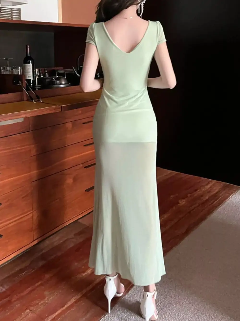 Ruffle Slit Dress Casual