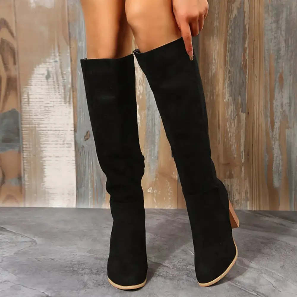Knit Street Point Toe Block Heels Boots