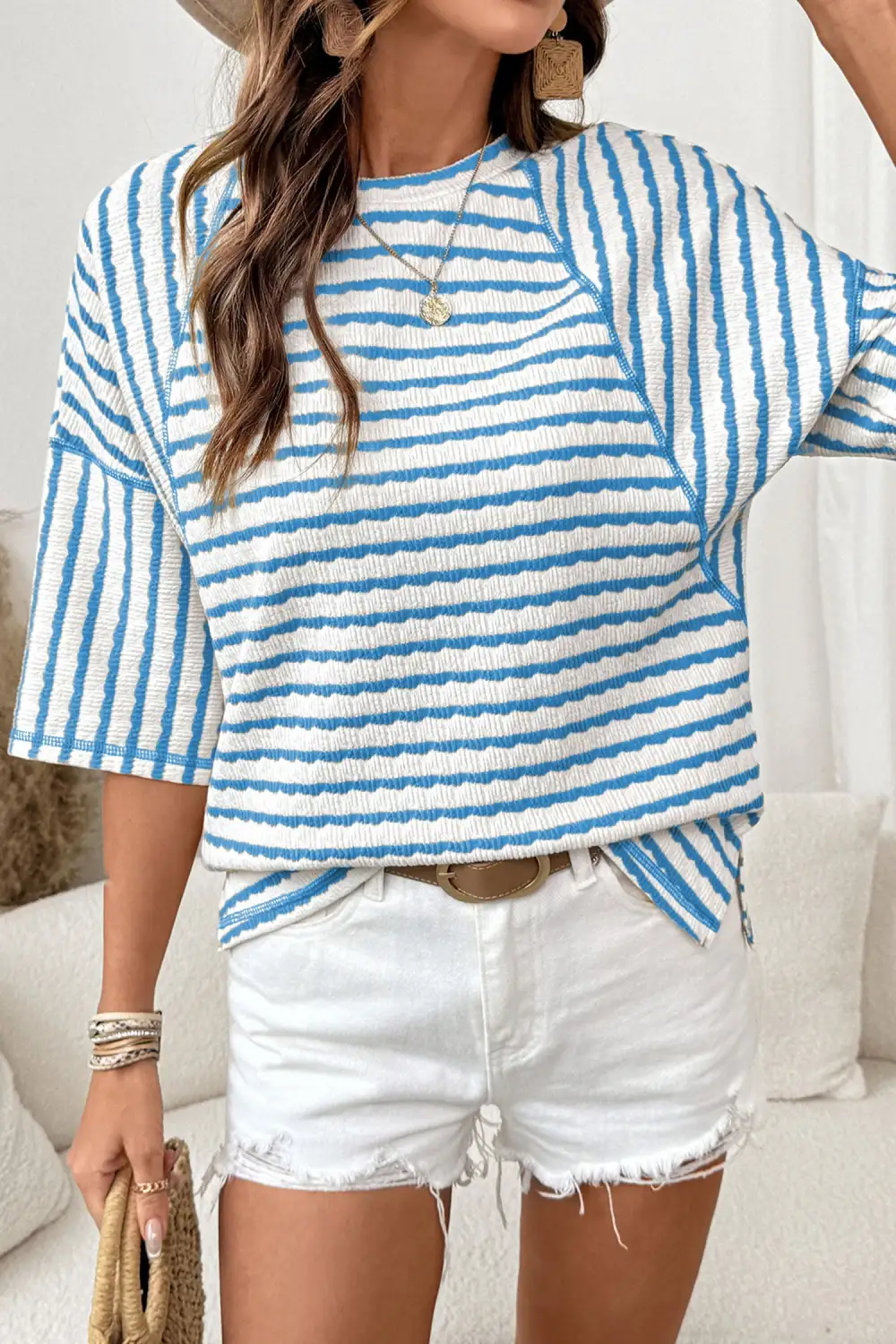 Striped Knit Half Sleeve Top