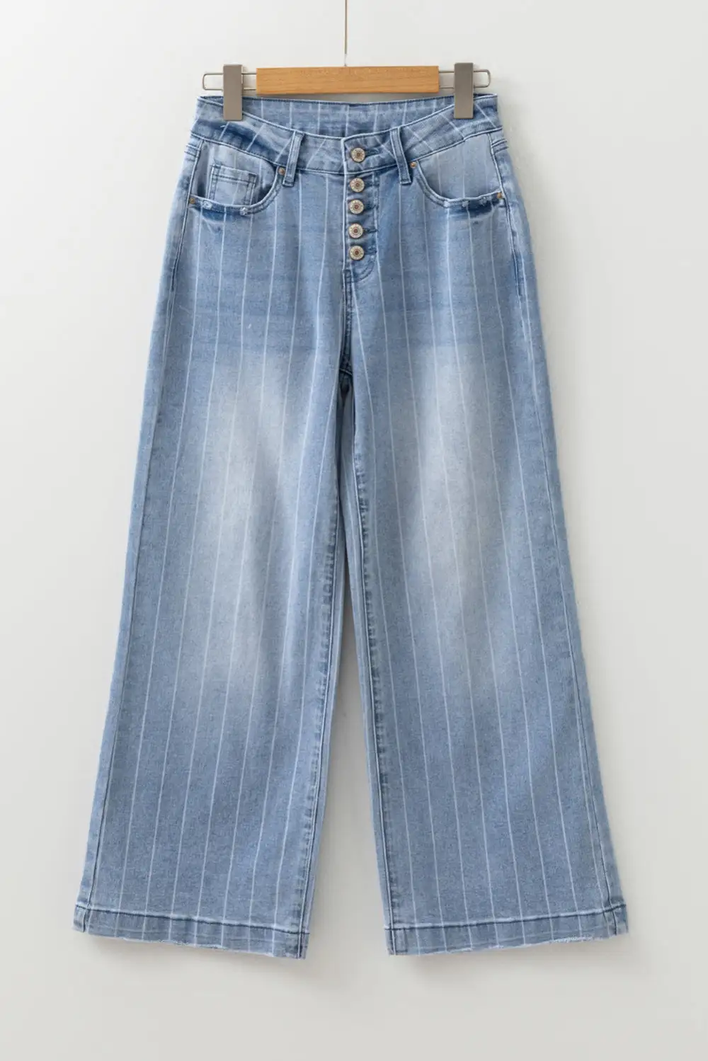 Multi Buttons Pinstripe Wide Leg Jeans