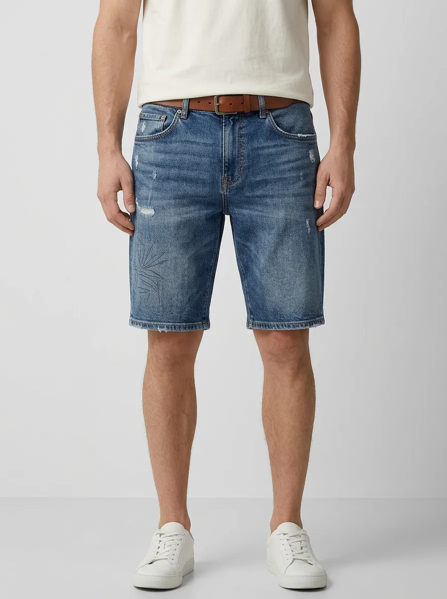 Men's Statement Distressed Raw Hem Distressed Denim Shorts