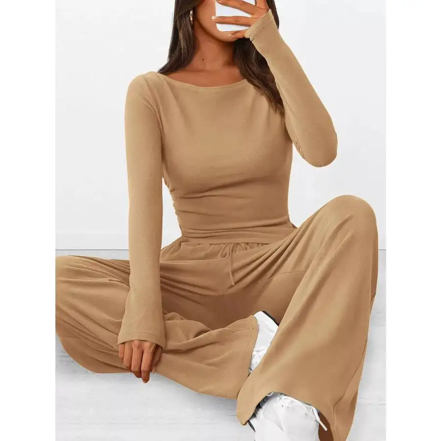 Everyday Long Sleeve Top and Wide Leg Pants Set