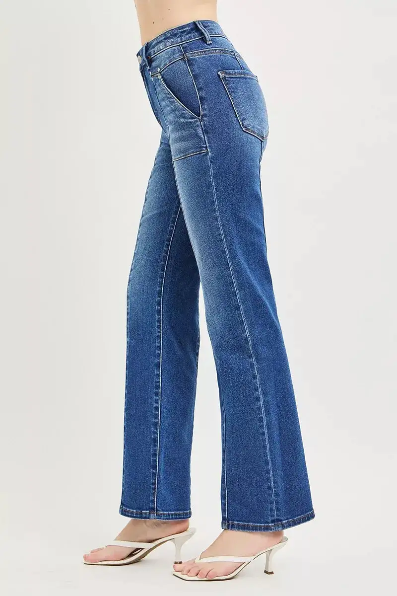 Polished High-Rise Washed Pocketed Stretch Straight Leg Jeans