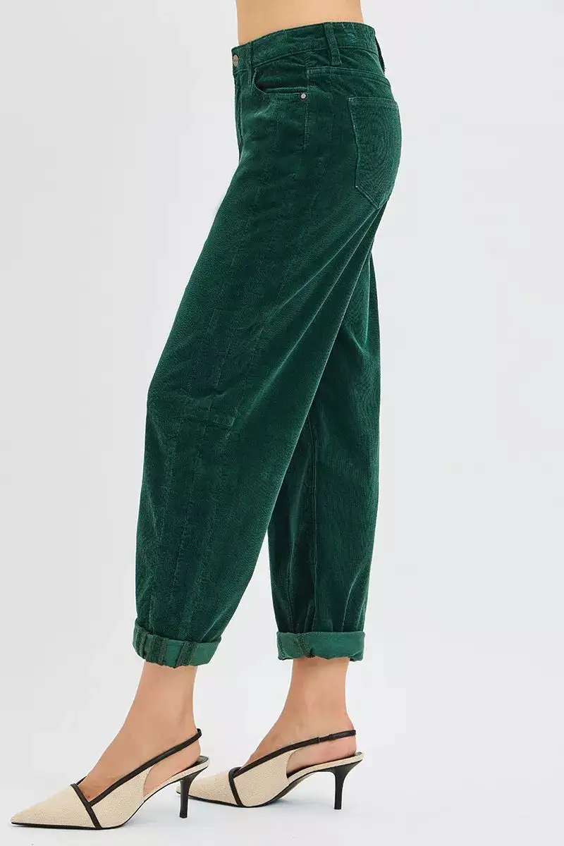 Relaxed High Rise Crop Barrel Cordurory Pants