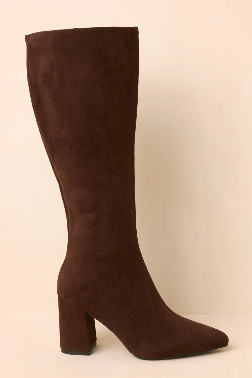 Faux Suede Pointed Toe Block Heel Knee High Boots