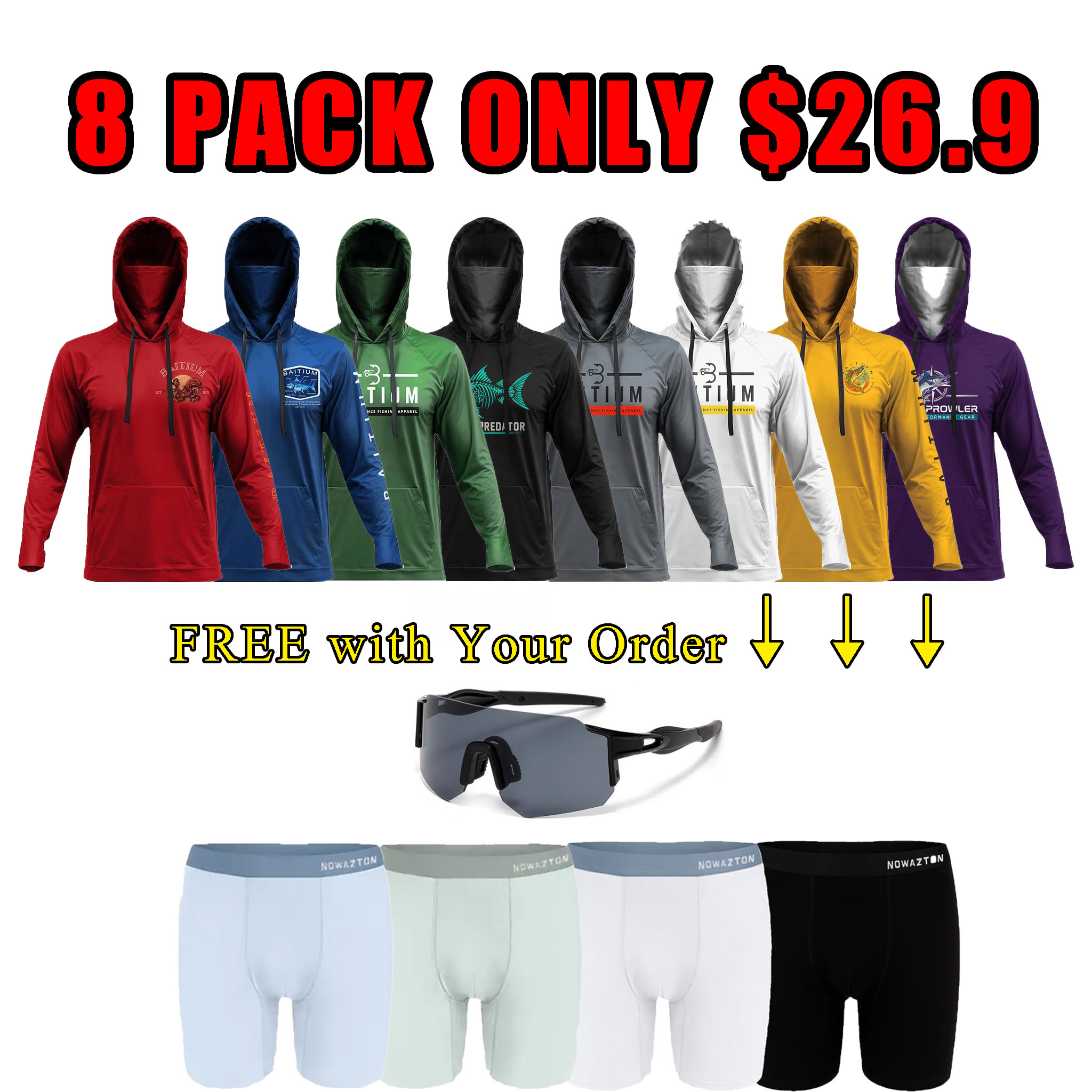 Fishing Shirts for Men Hooded Long Sleeve – UV Sun Protective T-Shirt Tee – Quick Dry Breathable Lightweight