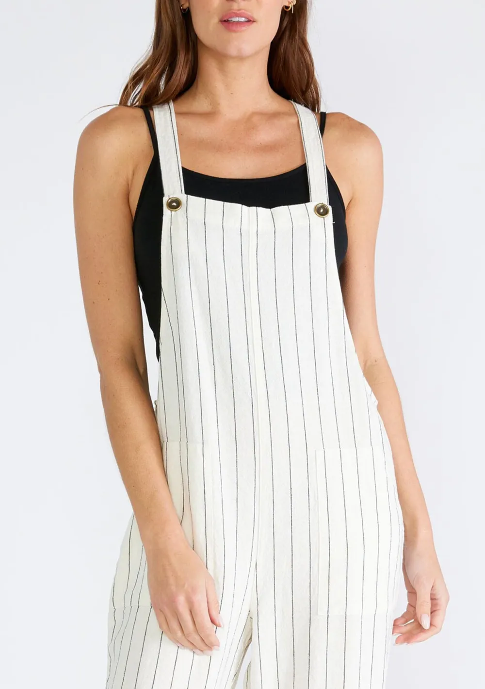 Striped Wide Strap Jumpsuit with Pockets