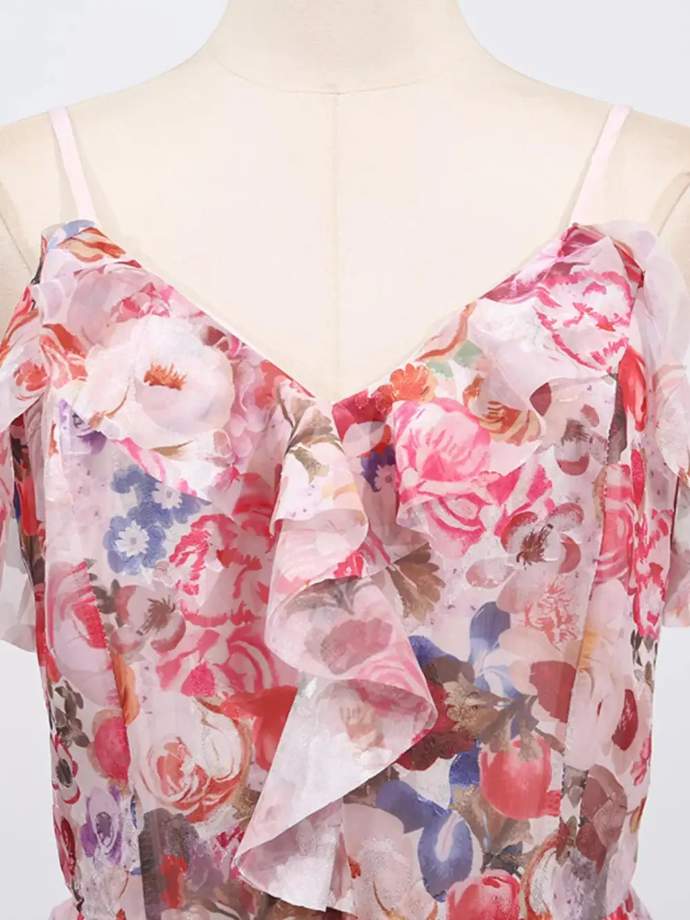 Clean Line Floral Printed Ruffle Maxi Dress